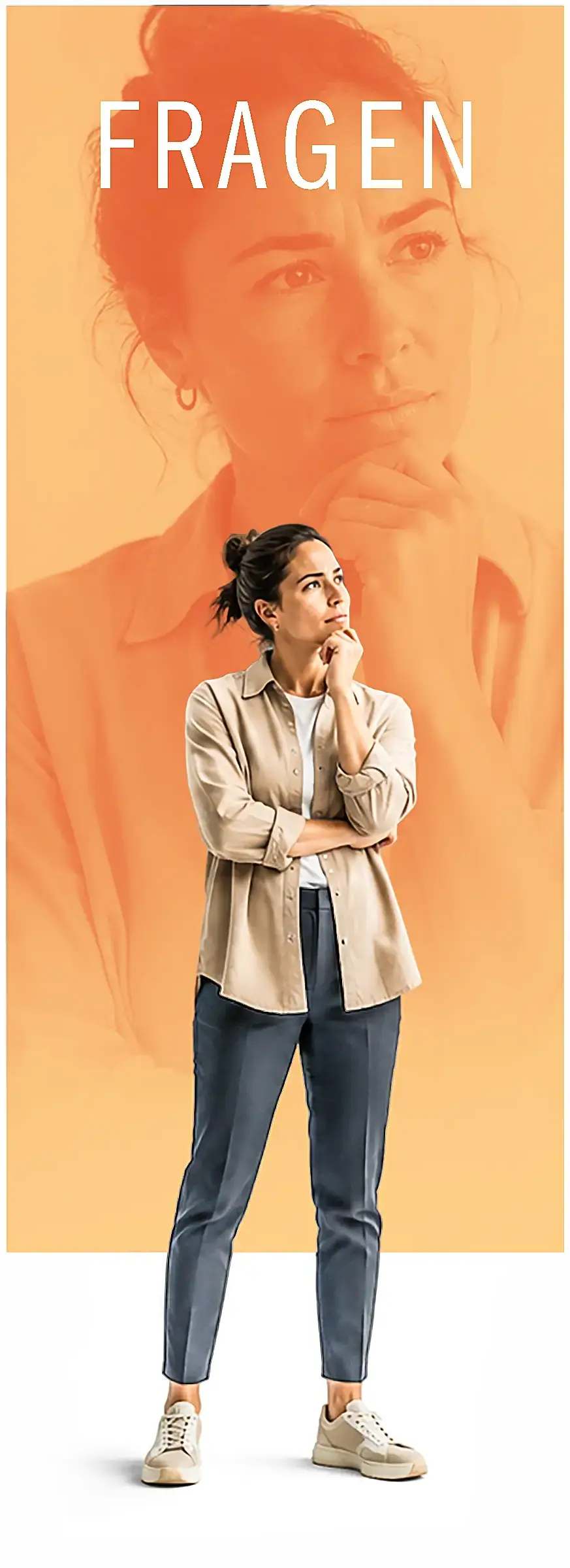 schmerzen-fragen KI-generiertes Symboldbild: Stehende junge Frau steht blickt fragend in die Ferne